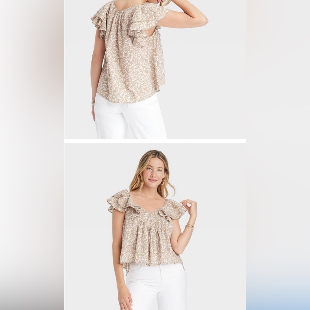 Universal Thread Cream Ruffled Puff Sleeve Blouse